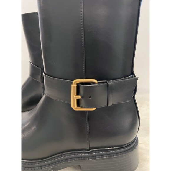 ZARA New Black Ankle Boots Flat Buckles Size US 6.5 EUR 37 Ref 3104/410 - Picture 9 of 13